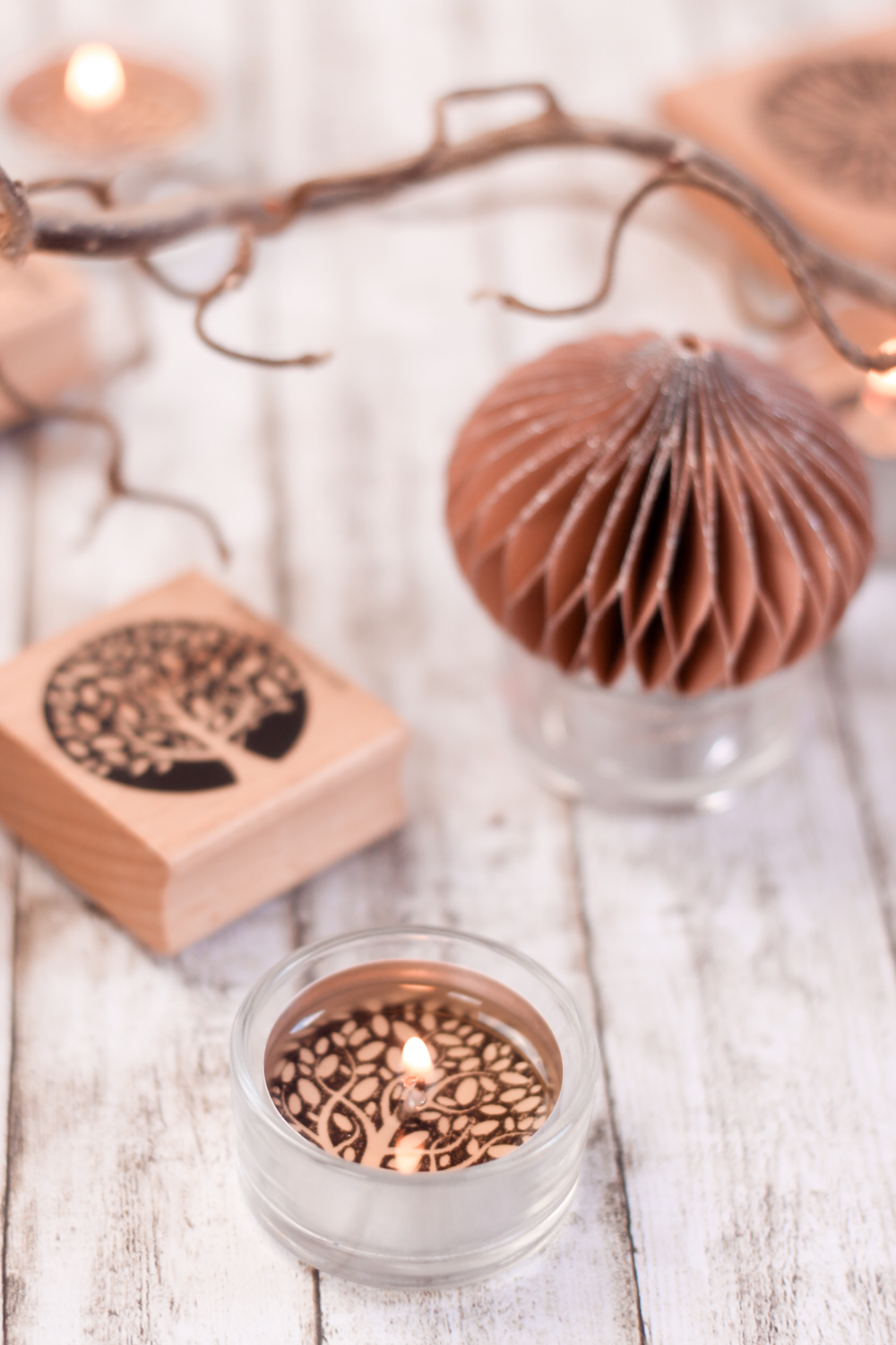 Inspiration bestempelte Teelichter Weihnachtlich zu dekorieren - Lebensbaum Stempel